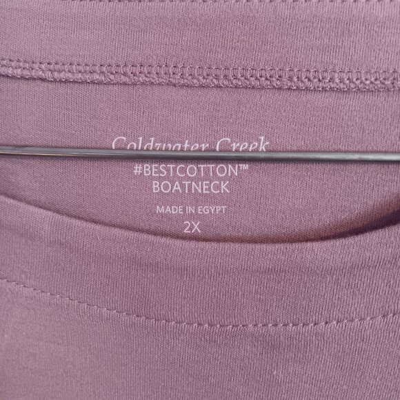 COLDWATER CREEK BESTCOTTON WOMEN'S DUSTY LILAC 2X BOATNECK TEE NWT - Picture 2 of 5